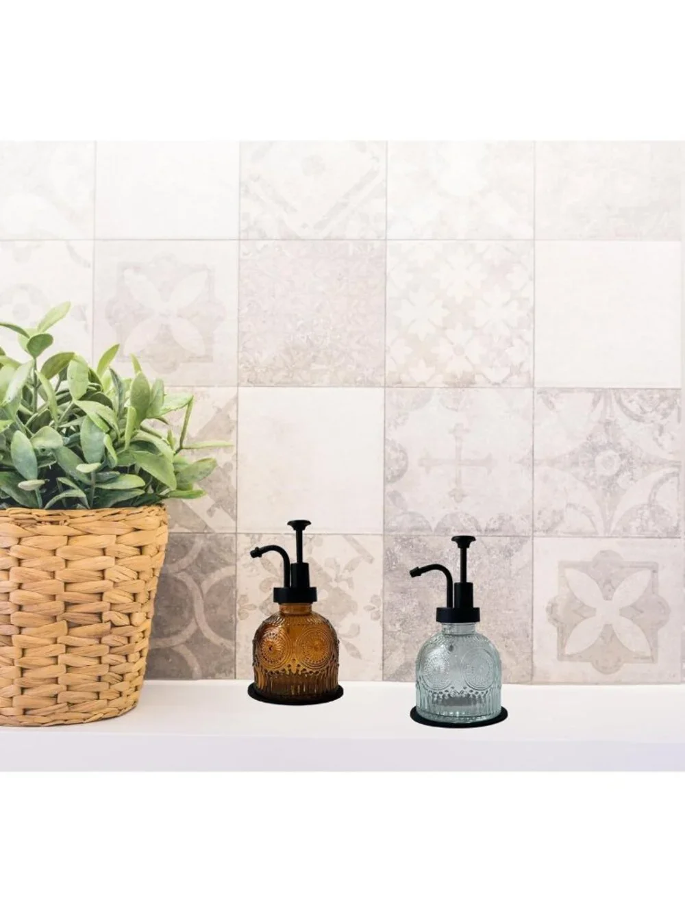 Vintage Glass Soap Dispenser for Bathroom & Kitchen, Rustic Farmhouse Decor